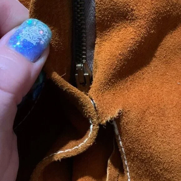 Vintage 60's-70's Sz 11 Brown A-line Suede Leather Skirt W/Pockets Hippie Boho - Picture 12 of 13